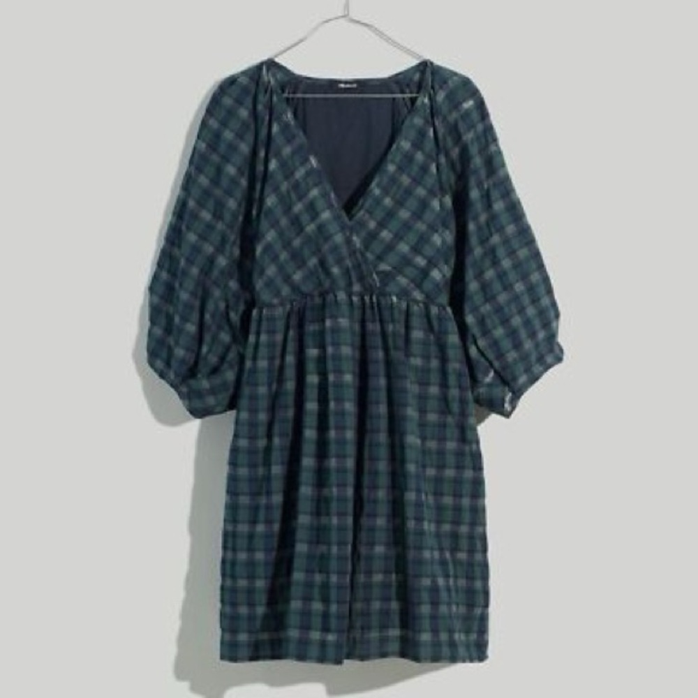 Madewell Marianna Puff-Sleeve Mini Dress Women PXS Petite Tartan Plaid